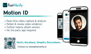 A media card from Fast Verify about the benefits of their new Motion ID Video Identity Verification feature.