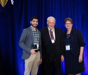 Dick Pogue Award recipient,  Yash-Deep Singh Kahai and Holly Harris Bane, President, NOCHE