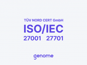 ISO/IEC 27001 and 27701 certifications awarded to Genome by TÜV NORD CERT GmbH.