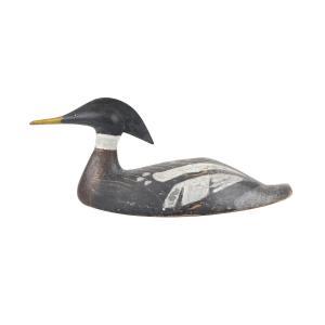 Merganser drake decoy by Nova Scotia carver Captain Edwin Bachman (1872-1914), of stylish form, 8 ¼ inches tall, probably made between 1890-1910. Estimate: CA$40,000-$60,000
