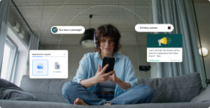 Resident uses the Daisy Neighbors App to receive building notifications, track maintenance requests, manage payments, connect with neighbors, and more.