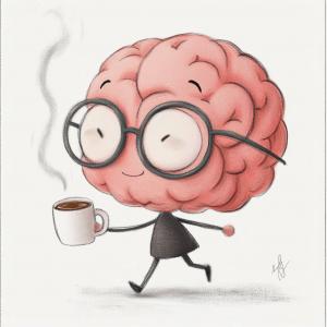 a humanoid brain drinking a cup of mushroom coffee in Canada.