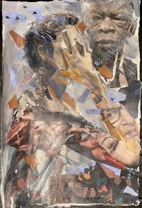 Audrey Anastasi, World of Pain, 2023. Mixed media collage on paper, 28.5” x 20.5”
