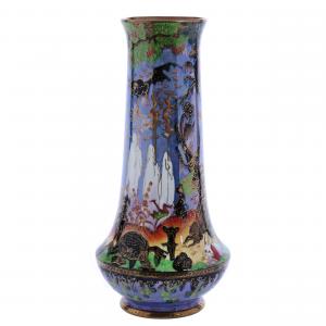 Vase marked Wedgwood Fairyland Lustre #Z4968 in the rare Ghostly Woods pattern, designed by Daisy Makeig-Jones, 13 ¾ inches tall, showing exceptional colors ($43,000).