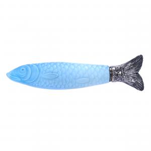 Extremely rare Webb Engljsh Cameo art glass laydown perfume in the figure of a fish with a silver tail screw-off cap, beautiful blue with detailed white cameo cutback overlay ($11,000).