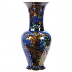 Wedgwood vase marked Fairyland Lustre #Z4968 in the King Dragon pattern, designed by Daisy Makeig-Jones, with exceptional cobalt blue ground and gold stencil highlights ($87,500).