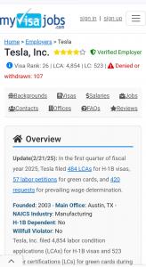 Tesla Employer Profile
