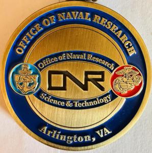Close-up of the U.S. Navy Office of Naval Research medallion awarded to Maximillian Kopp for his deep space sensor project.
