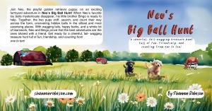 A photo of the front cover of Neo's Big Ball Hunt by Shannon Robeson. Cover has two puppies running on a farm.