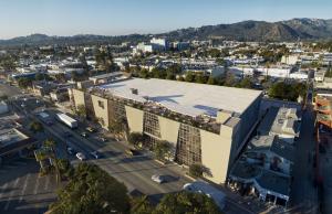 Overview image of the East End Studios Glendale building, surrounded by streets and adjacent hillside landscape in Glendale.