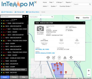 This view captures equipment location, usage, contract, job site, operating status and proximity to mobile technicians