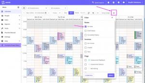 A screenshot of the calendar filter function showing an example of the filter menu