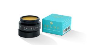 RELIEF faster post-treatment recovery balm for med spa solutions, the jar and the packaging