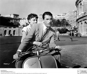 Audrey Hepburn and Gregory Peck in a film still from Roman Holiday.