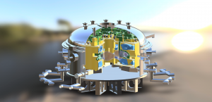 The image of Helical Fusion's Fusion Pilot Plant. Green parts inside the reactor structure are the blanket chassis.