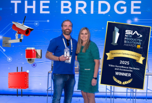 Lee Rice of Spectrum Camera Solutions accepting the SIA Award at ISC West in April 2025