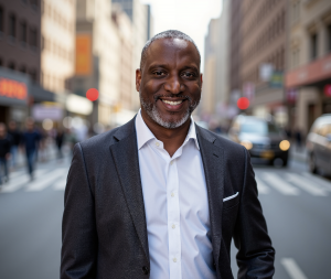 Bryan Clark, a retired Green Beret and author of the award-winning thriller Mendacity, pictured in a professional headshot. He has a confident, thoughtful expression, wearing a white collared shirt with blue blazer, with a blurred background that keeps th