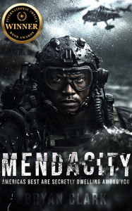Book cover for Mendacity by Bryan Clark with International Impact Book Award seal in the top left corner
