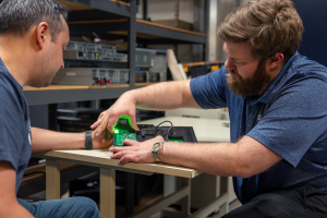 Circuit board testing in Reliable Circuits electronics lab
