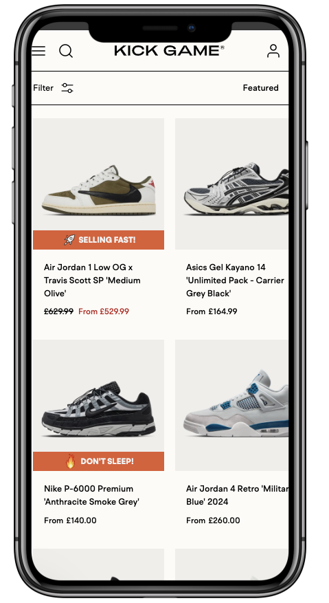 Product List Page with Flockr Social Proof on Kick Game
