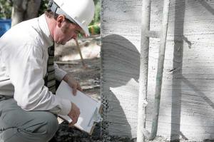 foundation repair contractor inspecting a foundation for damage