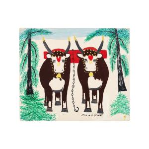 Mixed media on beaverboard signed by folk art icon Maud Lewis (Nova Scotia, 1903-1970), titled Oxen in Winter, an image that spanned three decades and dated to 1969-70 (CA$17,700).
