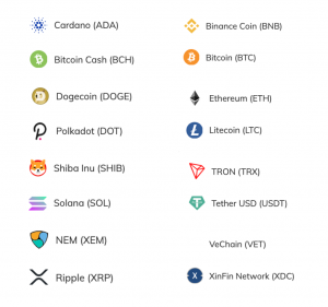 logos of popular cryptocurrencies
