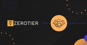 The ZeroTier logo next to an icon with two hands shaking to indicate a partnership.