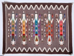 Gorgeous multi-color Yei weaving by Marlene Chischilly (Nazlini, Ariz.), an exceptional award-winning, five-figure weaving measuring 31 inches by 41 inches. Estimate: $4,000-$6,000