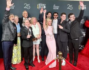 The team of the movie Hello Beautiful on the red carpet after winning the best film award