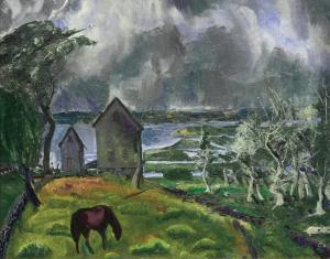 Oil on canvas by George Wesley Bellows (American, 1882-1925), titled Old Orchard, Newport, Rhode Island (1919), signed, 22 inches by 28 inches. Estimate: $60,000-$80,000