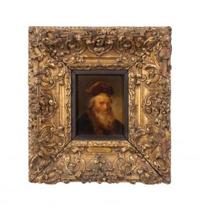 Small gilt-framed portrait by the Dutch Golden Age painter Gerard Dou (1613-1675), titled Alter Mann (Old Man) / Portrait of an Old Man with a Cap (1650). Estimate: $200,000-$300,000