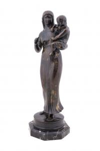 Bronze sculpture with brown patina and parcel gilding by Paul Manship (1885-1966), titled Mother & Child (1917), signed "P. Manship", overall 17.25 inches with base. Estimate: $20,000-$30,000