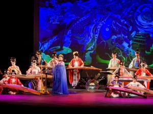 Stage photo of Magic Eastern Ensemble performing with guzheng and dizi, representing Chinese music at AAPI Vibe Fest 2025.