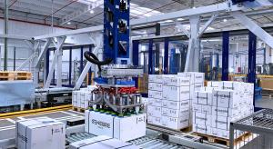 Photo of a gantry robot in the Genebre warehouse taking boxes and building pallets for order fulfillment