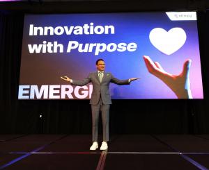 Ashish Garg, Co-founder and CEO of Eltropy, on stage at EMERGE 2025
