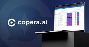 Copera.ai logo next to a laptop showing the product.