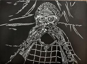 Nitza Tufiño, Ni Una Menos, 2022 - Woodcut on Fabriano Paper, limited series, 22”H x 30‘‘W