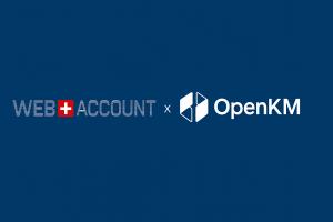 Banner showing logos of WebAccountPlus and OpenKM, visualizing their strategic partnership to digitize and automate global SME infrastructure.