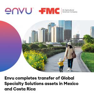 Graphic that shows Envu and FMC logos along with the press release headline