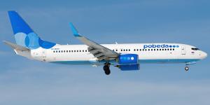 White with shades of blue polka dots  Pobeda Airlines Boeing 737-800 NG