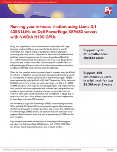 cover of report titled: Running your in-house chatbot using Llama 3.1 405B LLMs on Dell PowerEdge XE9680 servers with NVIDIA H100 GPUs