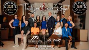 Southern Homes Team, brokered by LPT Realty, group photo featuring 2025 Best of Baton Rouge Gold Award for Best Real Estate Team