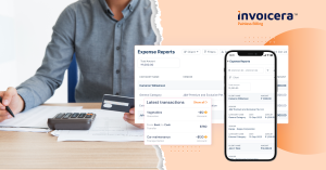 Invoicera dashboard image showing expense reports and latest transactions.