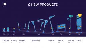 Nine innovative new products displayed together, showcasing bold and modern design elements.