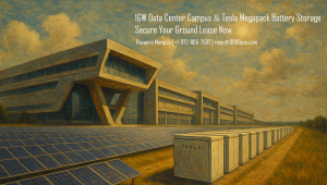 Texas hyperscale AI data center land and Tesla Megapack battery storage for sustainable infrastructure and energy security.