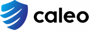 Caleo logo featuring a stylized blue shield with layered gradients to the left of the word "Caleo" in modern black lettering.