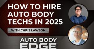 Chris Lawson, Founder of Technician Find, appears as a guest on The Auto Body Edge Podcast with host Angel Cifuentes.