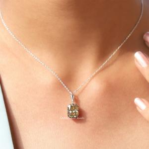 Yellow radiant moissanite solitaire pendant on delicate chain