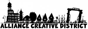 Logo for the Alliance Creatives District featuring stylized locations in the city of alliance including Carhenge and Dobbie’s frontier town